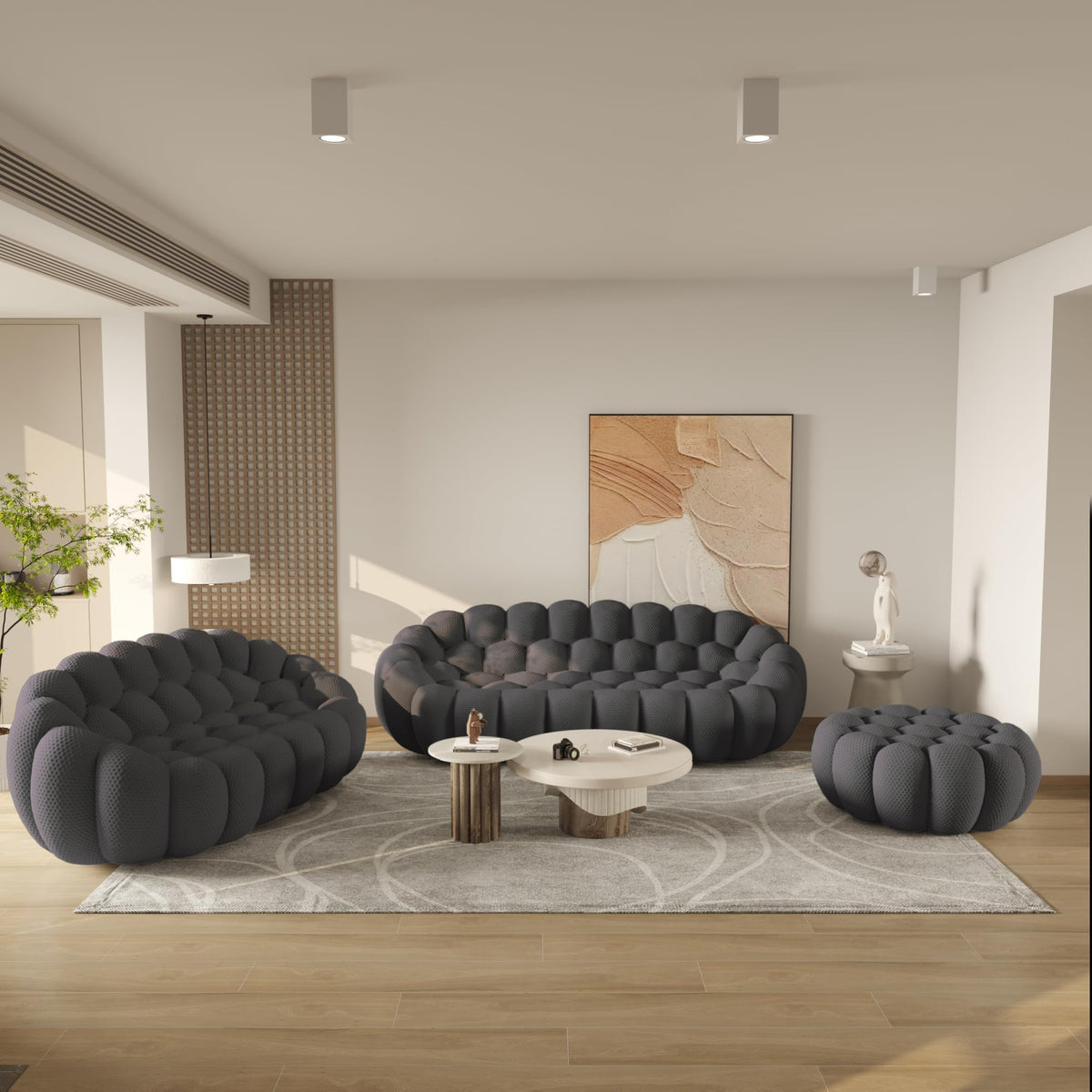 WJShome Modern Bubble Sofa Couch, 79.53" Curved Sofas for Living Room, Boneless Large Bean Bag Chair,Deep Seat Floor Sofas Chair Lounge 3 Seater for Home,Orange