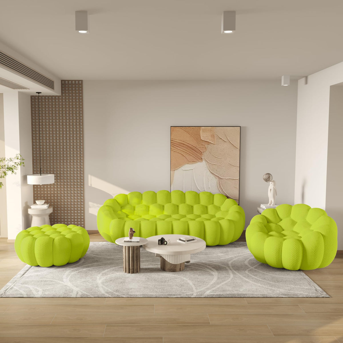 WJShome Modern Bubble Sofa Couch, 79.53" Curved Sofas for Living Room, Boneless Large Bean Bag Chair,Deep Seat Floor Sofas Chair Lounge 3 Seater for Home,Orange