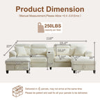 116 Inch Sofa Couch,Sectional Couches for Living Room with 2 Cup Holders,Corduroy Modular Sectional Sofa with Movable and Storable Ottoman.（Beige）