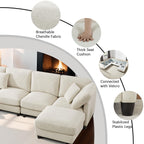 121'' 7-Seater Modular Sectional Upholstered Couches, Chenille Cloud Couch with Movable Ottoman,L/U-Shape Modern Sofa for Living Room,Beige