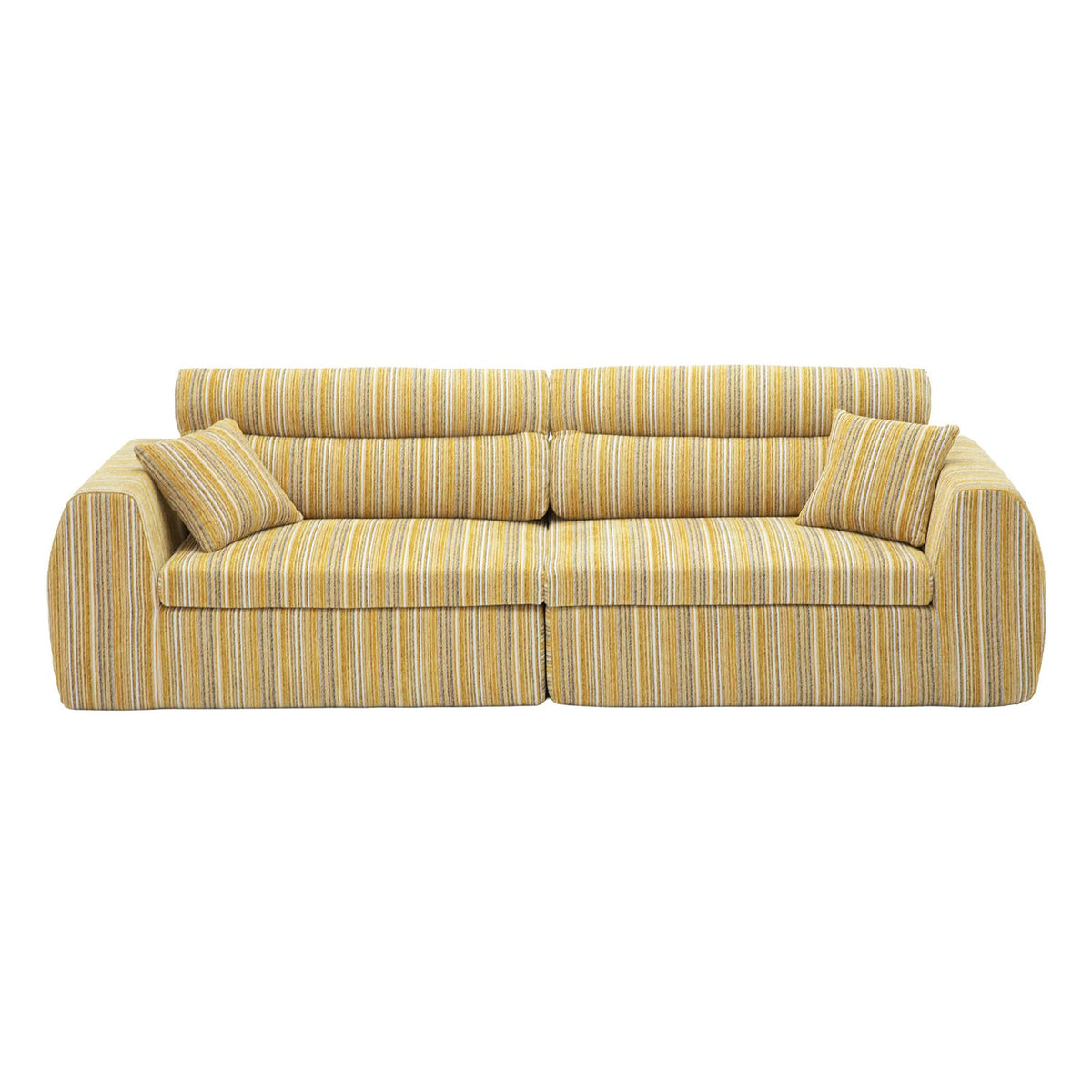 Woven Chenille Strip Compact Straight‑Row Sofa Couch w/High‑Density Sponge