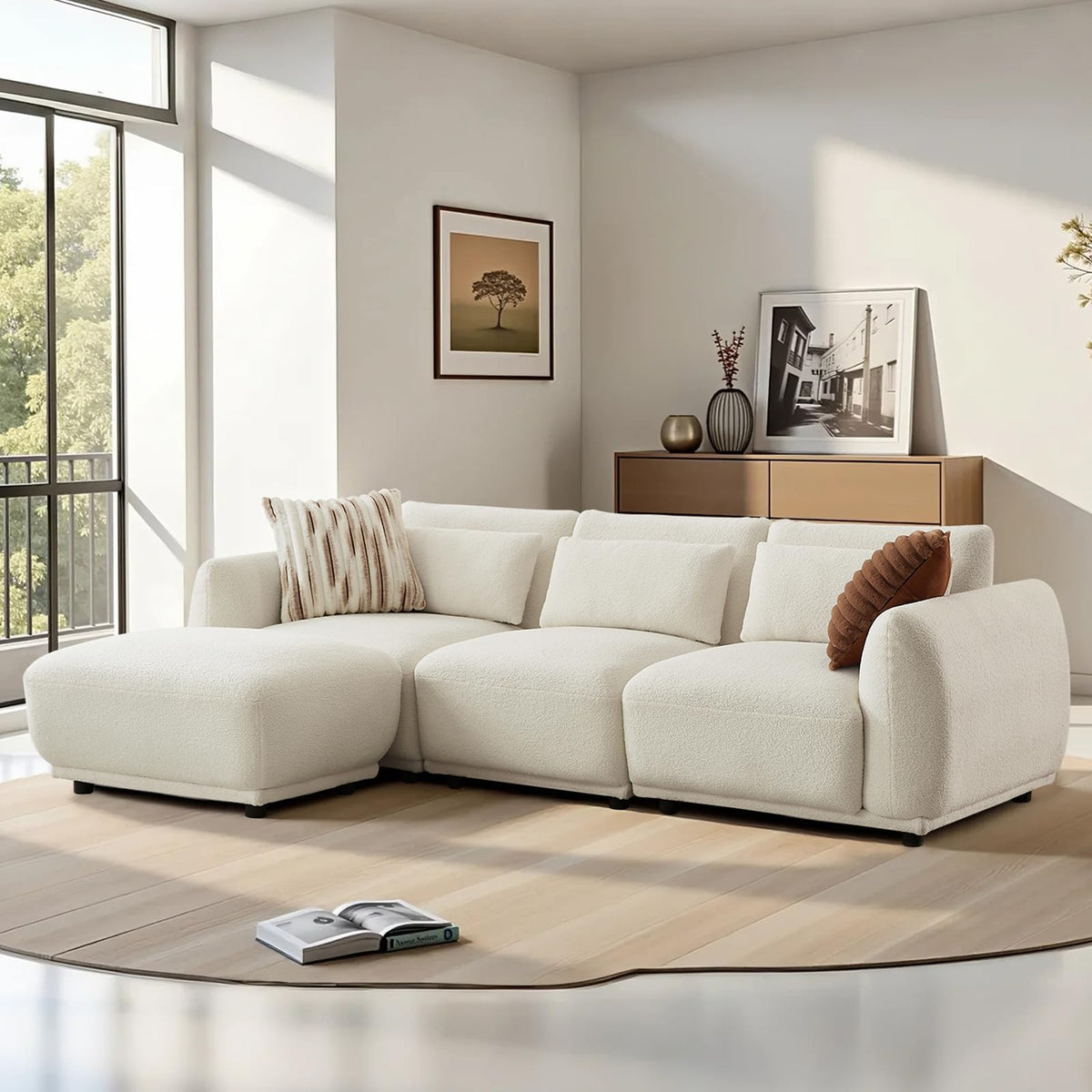 102" Modular Sectional Sofa,L-Shaped Couches with Movable Chaise,Cashmere Fabric Boneless Sofa with Deep Seat,Modern 4 Seat Cloud Sectional Couch for Living Room Office Home (Beige)