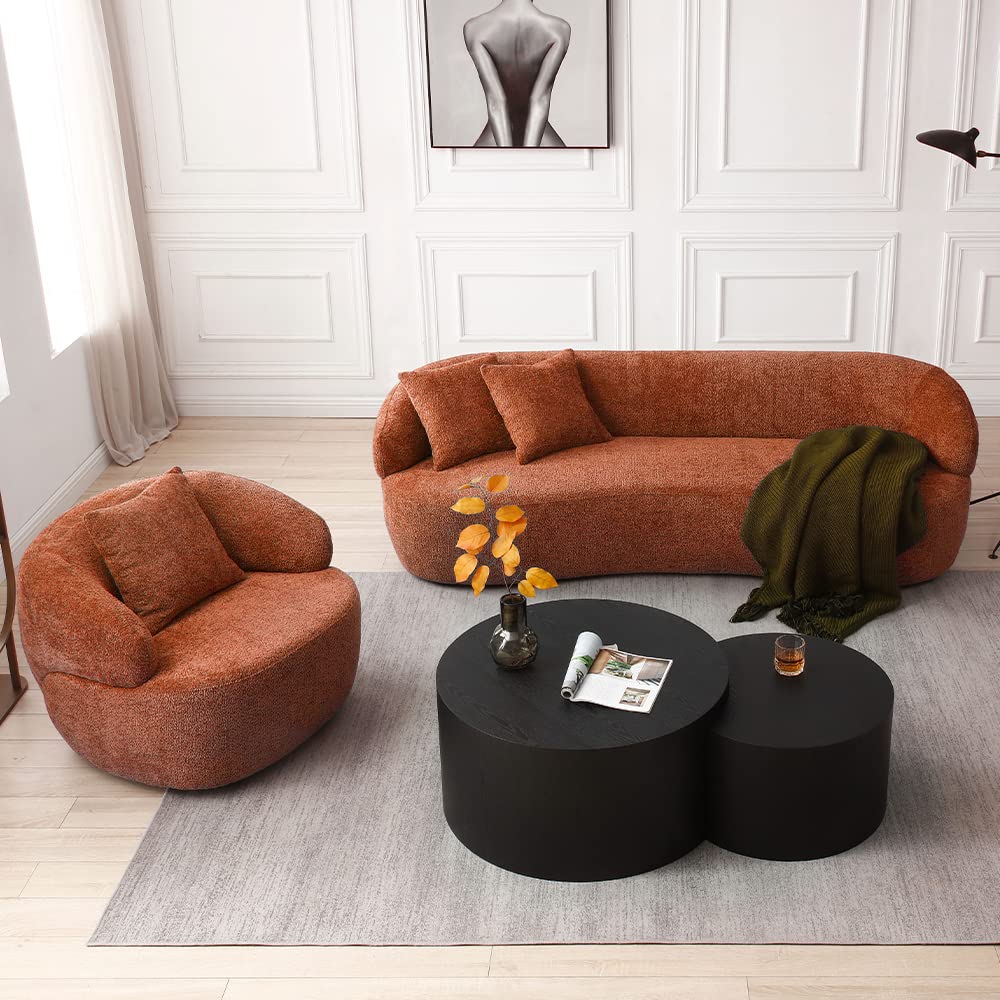 WILLIAMSPACE 93.6" Curved Sofa, Modern Upholstered Boucle Curved Couch with 3 Throw Pillows, 3-Seat Sofa Couch for Living Room, Apartment (Beige)