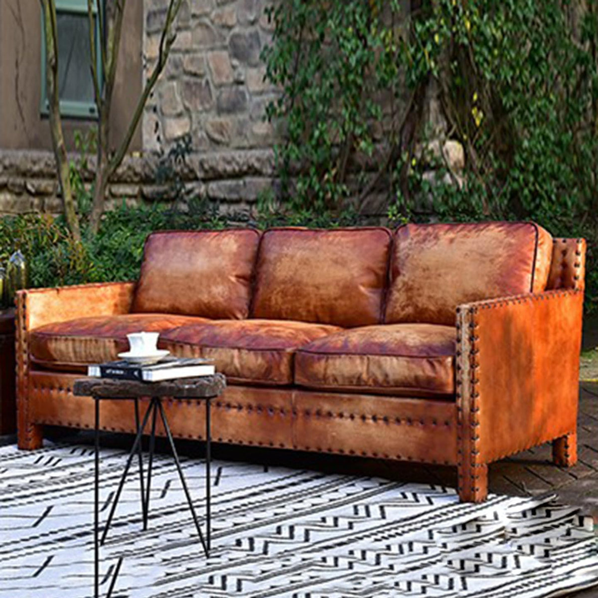 Vintage Leather Sofa 3 Seater Industrial Chesterfield Style Couch Mid Century Lounge Sofa for Living Room Office Hotel Lobby