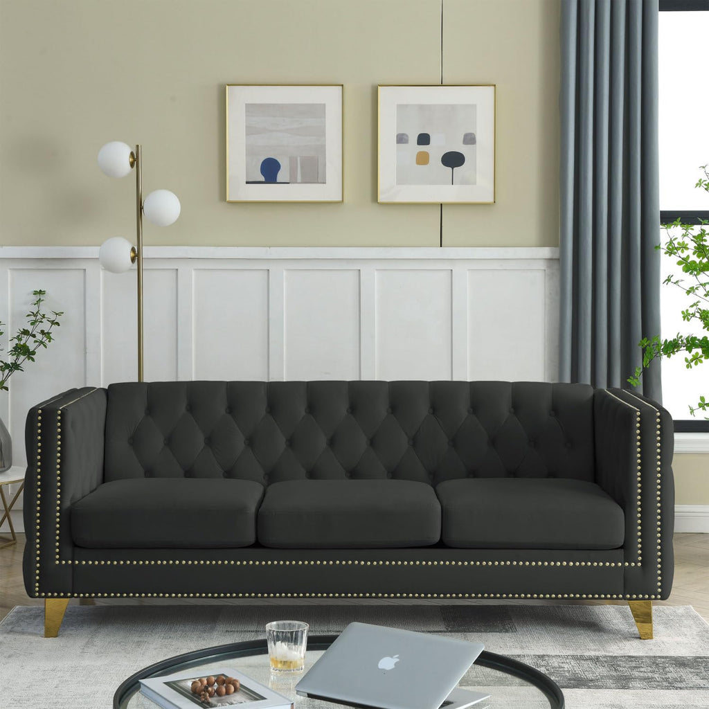 Velvet Sofa for Living Room Black Three-Section Comfort Cozy Modern Bedroom
