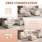 V Shaped Modular Sectional Couch with Storage Ottoman, Beige