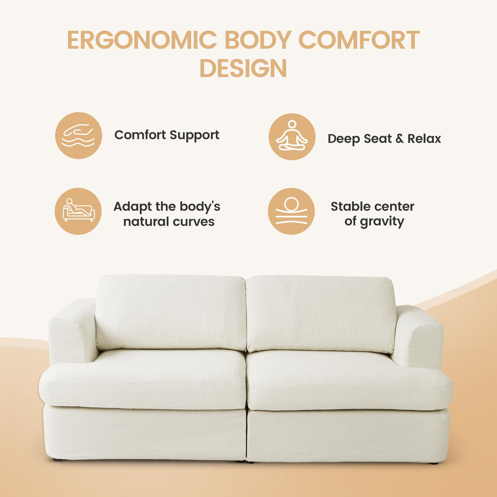 118" V Shape Sectional Sofa Couch, Modern Modular Boucle Cloud Couch with Flexible Layout, Oversized Comfy Upholstered Modular 5-Seats Sectional Couch, White