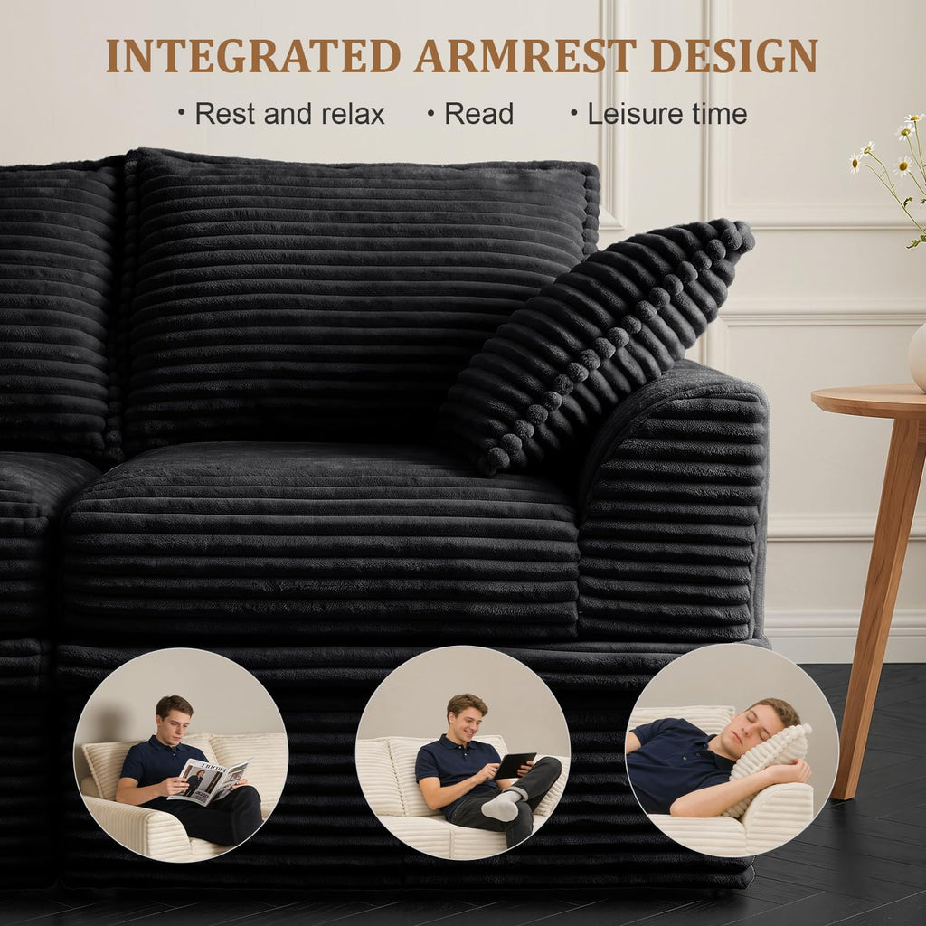 Upgraded Boneless Couch with Storage, 107" Modular Sectional Sofa Couches for Living Room, Extra Deep&High 3 Seater U-Shaped Boneless Sofa with Ottoman, Tool-Free Assembly, Black