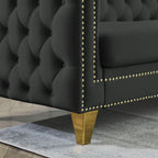 Velvet Sofa for Living Room Black Classic Chesterfield Room, Bedroom, Office Elegant Finish