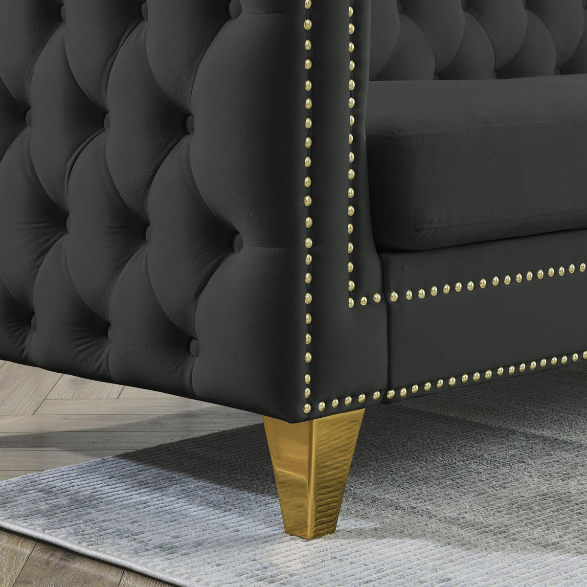 Velvet Sofa for Living Room Black Classic Chesterfield Room, Bedroom, Office Elegant Finish