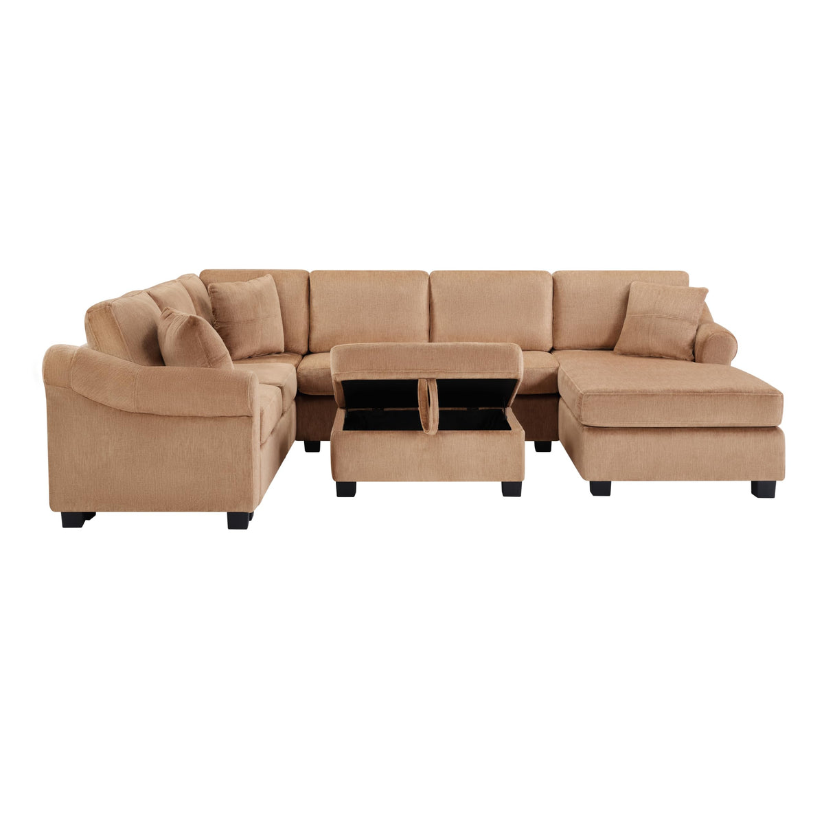 119*67" U Shaped Sectional Sofa,6 Seat Chenille Corner Couch Set with Oversized Chaise Lounge,Irregular Corner, Deep and Wide Seat Comfy Sofa with Cup Holders for Living Room,Apartment (Beige-V33)