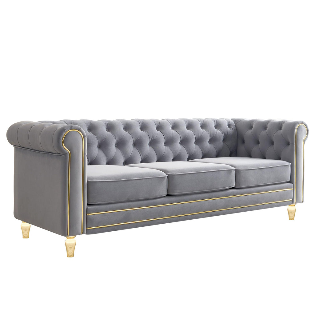 Velvet Sofa 84.65 inch for Living Room Light Grey Color