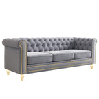 Velvet Sofa 84.65 inch for Living Room Light Grey Color