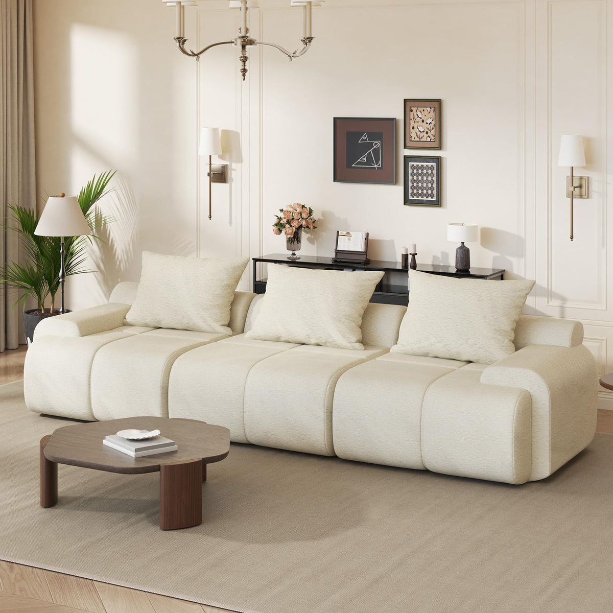 114" L Shaped Cloud-Loaf Modular Sectional Sofa, Extra Deep Seat Upholstery Cloud Couch with Ottoman, Boneless Memory Foam Couches for Living Room, Chenille Corduroy - Cream White