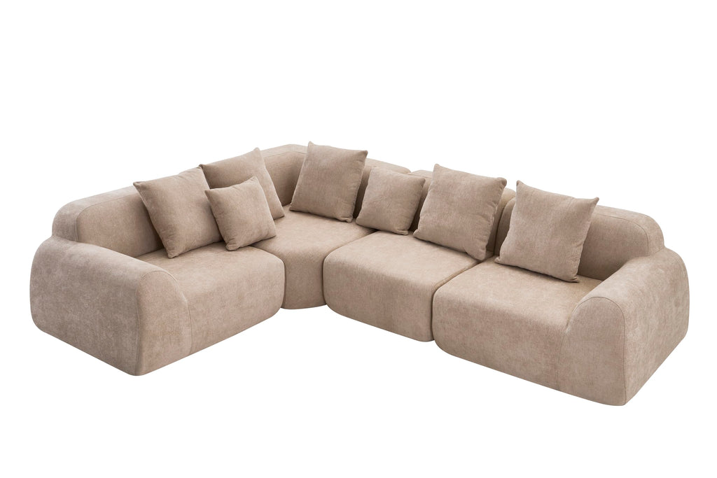 118” Oversized Cloud Sectional Couch with L-Shape Chaise,Velvet Curved Modern Modular Sofa with Deep Seat, Boneless Upholstered Couches for Living Room Bedroom,No Assembly Required,Beige