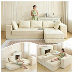 108" Boneless Sectional Chaise Couch, 17.5" Seat Height,Black Grey