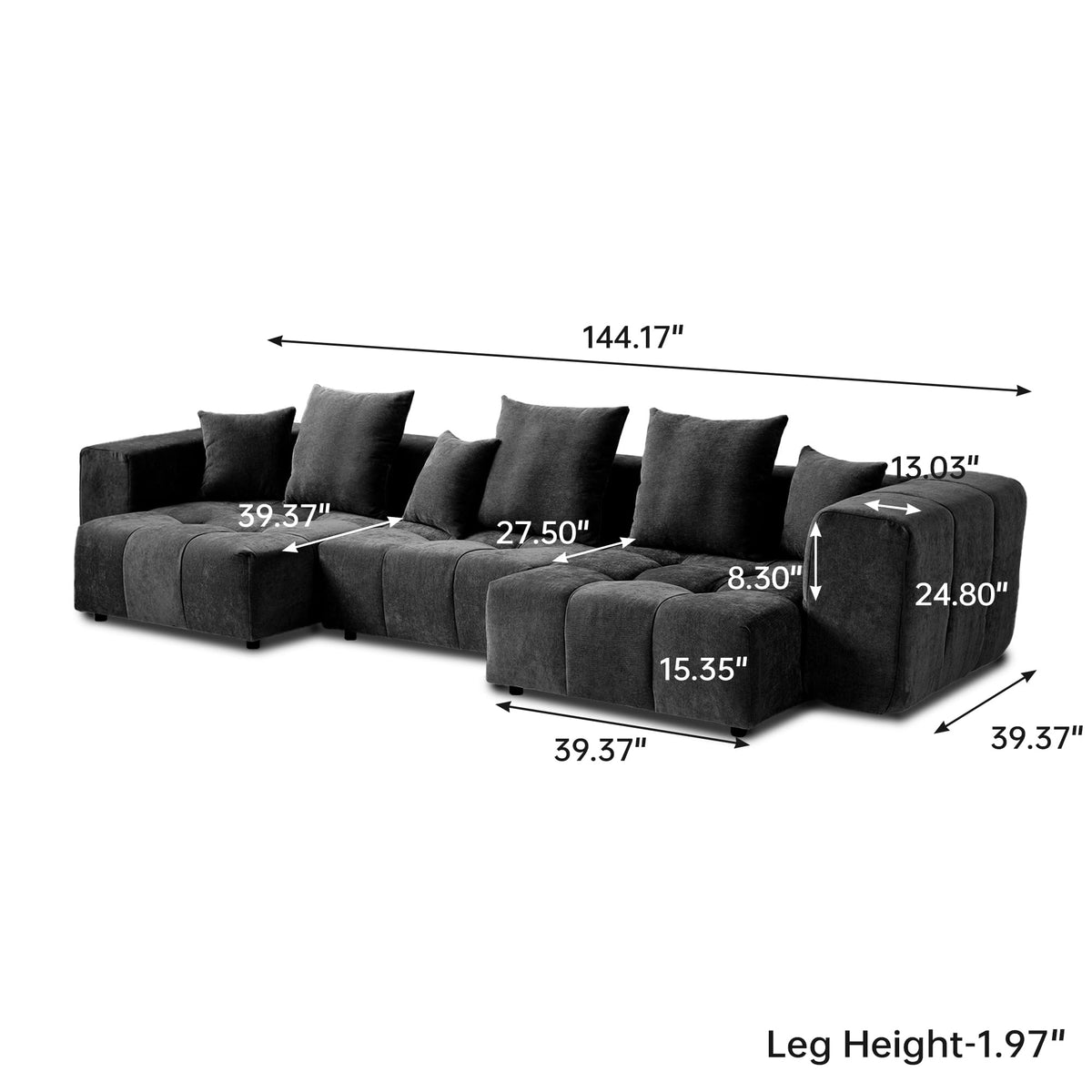 WJShome 144" Sectional Couches for Living Room,Modular Sectional Sofa, U Shaped Couch, Linen Deep Seat Cloud Couches with Pillow for Living Room,Black