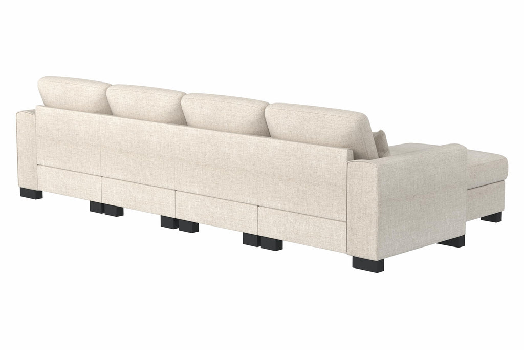 130" Beige Modular L Shaped Sofa with Storage Ottoman Spring Pack Cushion, Solid Wood Frame, Combination Design PU889