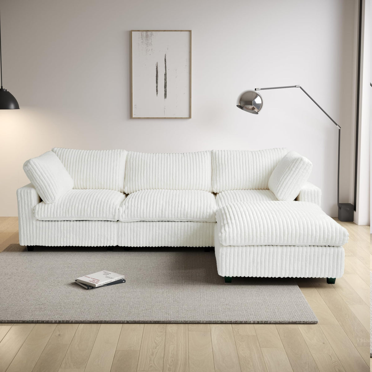 WJShome Cloud Couch Modular Sectional Sofa,118" Oversized V Shaped Sofa with Storage Ottoman for Living Room,Plush 6 Seater Convertible Sectional Couch,Covers Washable&Replaceable,Black
