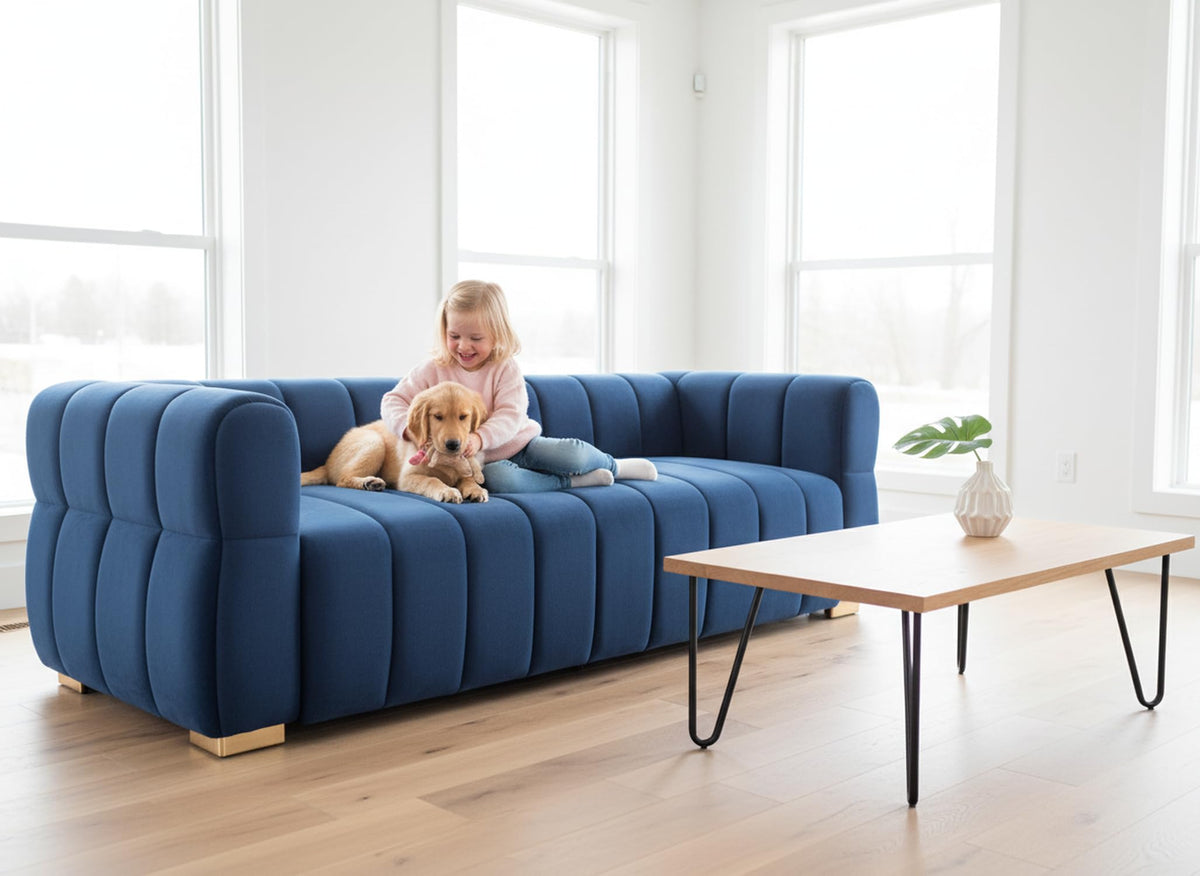 Velvet Sofa with Tufted Low Back Design, 3 Seater Couch for Living Rooms, 89 Inch Wide, Easy Assembly