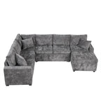 112.2" Sectional Sofa Pull-Out Bed Sleeper with Storage Ottoman Grey Chenille Living Room Cozy