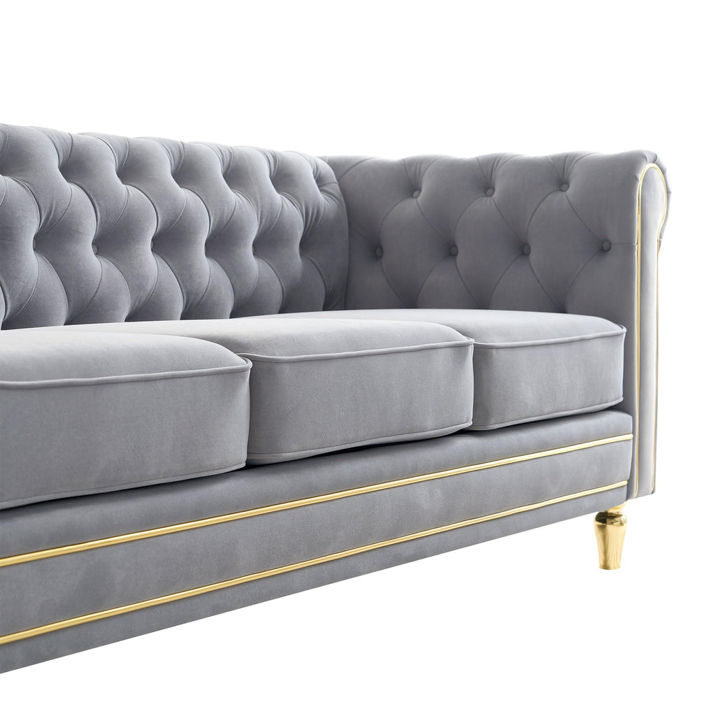 Velvet Sofa 84.65 inch for Living Room Light Grey Color