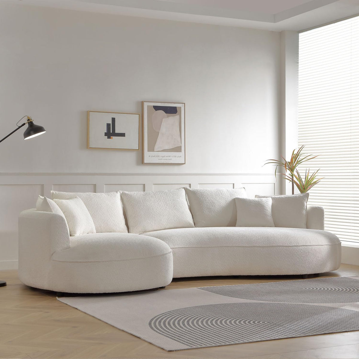 125-Inch Beige Boucle Sectional Sofa, 5 Seats, Left-Facing Chaise