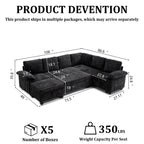 109" Modular Sectional L Shaped Sofa with Pull Out Bed, Sectional Sleeper 7 Seat Couch with Storage, Modern Chenille Convertible Sofa Bed, Sectional Couches for Living Room, Black