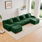 U-Shaped Boneless Sofa Teddy Green Modular Sectional Living Room Cozy