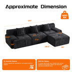 120" Cloud Couch Sectional, Boneless L-Shaped Sofa, Chenille Sofa, Black