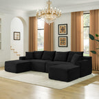 115" Modular Sectional Sofa, Corduroy U-Shaped Cloud Couch with Chaise ‌and Ottoman‌, No Assembly Boneless Couches for Living Room, Brown