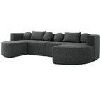 114.9" Modular Sectional Sofa with 4 Round Throw Pillows and 2 Bolster-Style Cushions Free-Combined Curved Design Boneless Bed Couch with Deep Seating for Living Room, Black