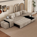 104.5 Inch Modern L-Shaped Reversible Sectional Sofa with Storage Chaise Lounge and Sleeper Bed Function for Living Room (Cream + Chenille + 3 Seat + Foam)