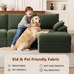 107" Modular Sectional Sofa Boneless Couch with Storage,U-Shape 3 Seat Comfy Modern Cloud Couch Sofa with Ottoman, 27" Deep Seat Corduroy Sofa for Living Room, Tool-Free Assembly - Green