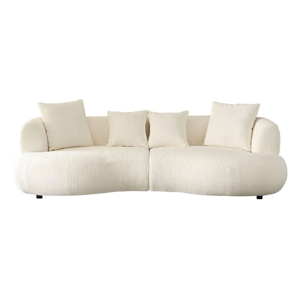 Tidyard 102.3? Mid Century Modern Curved Sectional Sofa, 4-Seat Cream Boucle Fabric Couch for Living Room or Apartment, White Upholstered Sofa with Plush Cushions and Pillows
