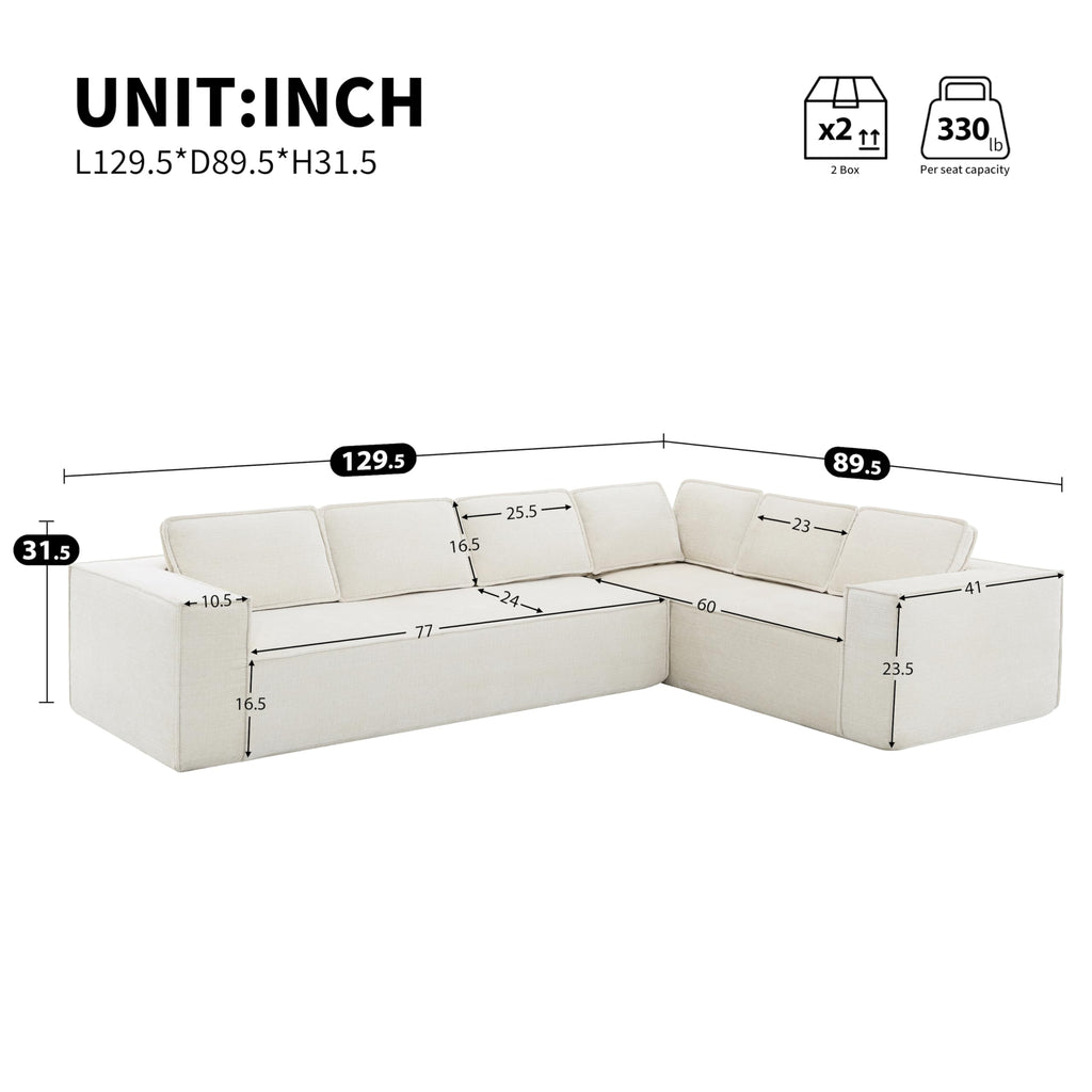 130" Ultra-Thick Chenille Modern Minimalist Style Modular Sectional Couch, Convertible Modular Cloud Sleeper Sofag, Modern Boneless Compressed Floor Sectional Sofa for Living Room, Beige
