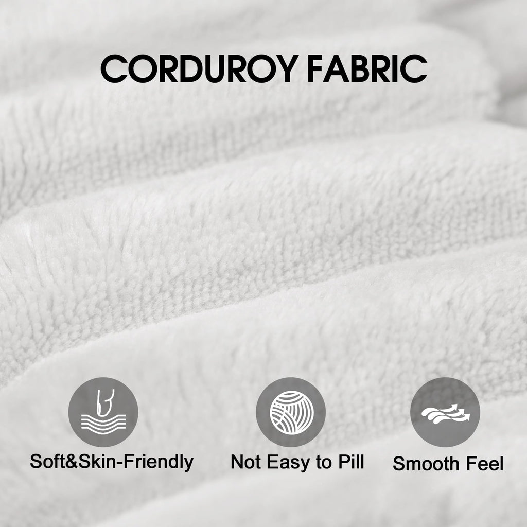 107" Plush Corduroy Deep Seat Chaise Lounge Indoo, Modern Boneless Compressed Floor Sectional Sofa with High-Resilience Foam, Free Combination Modular Cloud Sectional Sofa for Living Room, White