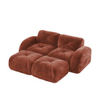 U-Shaped Sectional Sofa with 2 Movable Ottomans, 2-Seater Tufted Velvet Couch, Boneless Cloud Design, 32D High-Density Foam, No Assembly Required, Anti-Slip Bottom for Living Room Bedroom, Red Brown