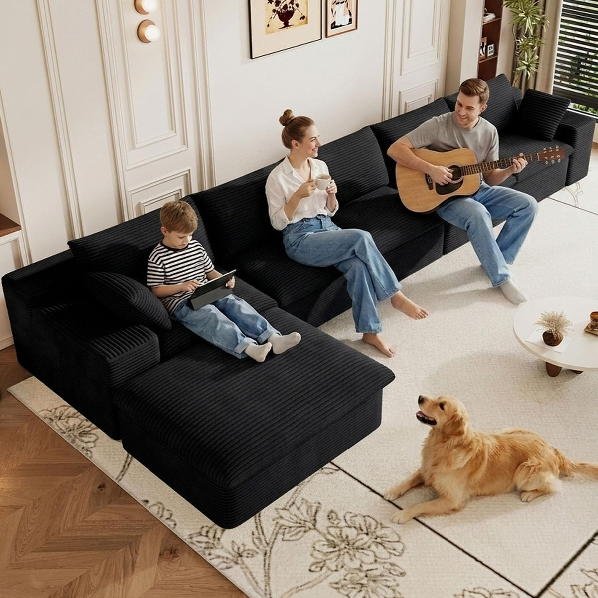 107" Cloud Couch Modular Sectional Couchs with Chaise Lounge, U-Shape Boneless Couches with Ottoman for Living Room, Corduroy Sofa with Deep Seat, No Assembly Required (Green, Left Facing Chaise)