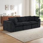 110" Beige Boneless Sectional Couch with Ottoman