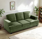 Velvet Sofa, Comfortable 3 Seater Couch with Deep Seating and High Density Foam, Loose Back Cushions, Wide Arms, Livingfor Home, Apartment, Office, Green