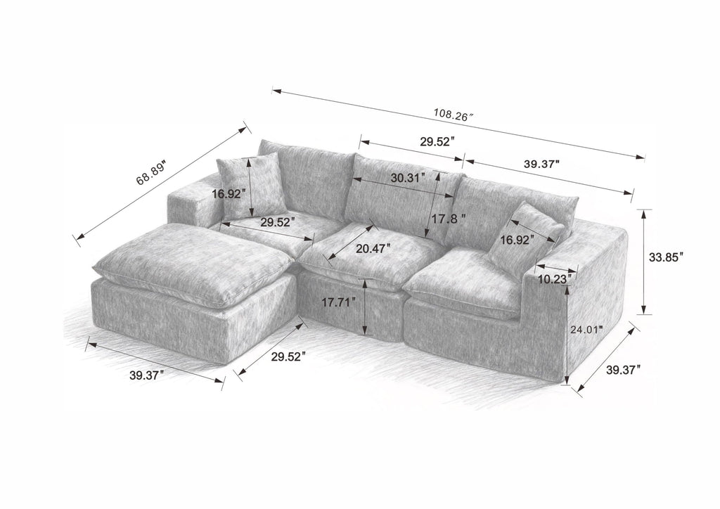 Tidyard Modern Chenille Cloud Sofa – Soft, Comfortable & Stylish Living Room Couch for Home, Apartment or Office Use – Easy to Combine, Durable Fabric with High-Density Sponge Fill