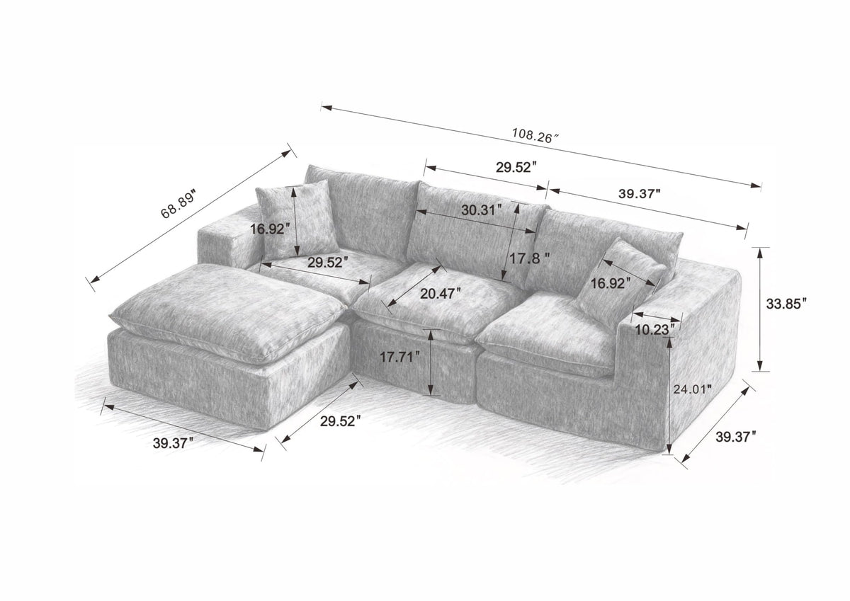 Tidyard Modern Chenille Cloud Sofa – Soft, Comfortable & Stylish Living Room Couch for Home, Apartment or Office Use – Easy to Combine, Durable Fabric with High-Density Sponge Fill