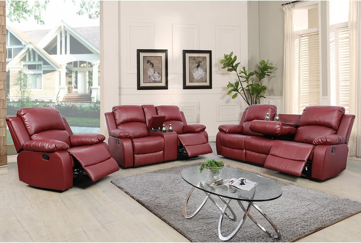 Bonded Leather Living Room Furniture Set Reclining Sofa Set Loveseat Furniture Sets in Living Room Sofa Recliners (3 Pieces, Blue Microfiber)