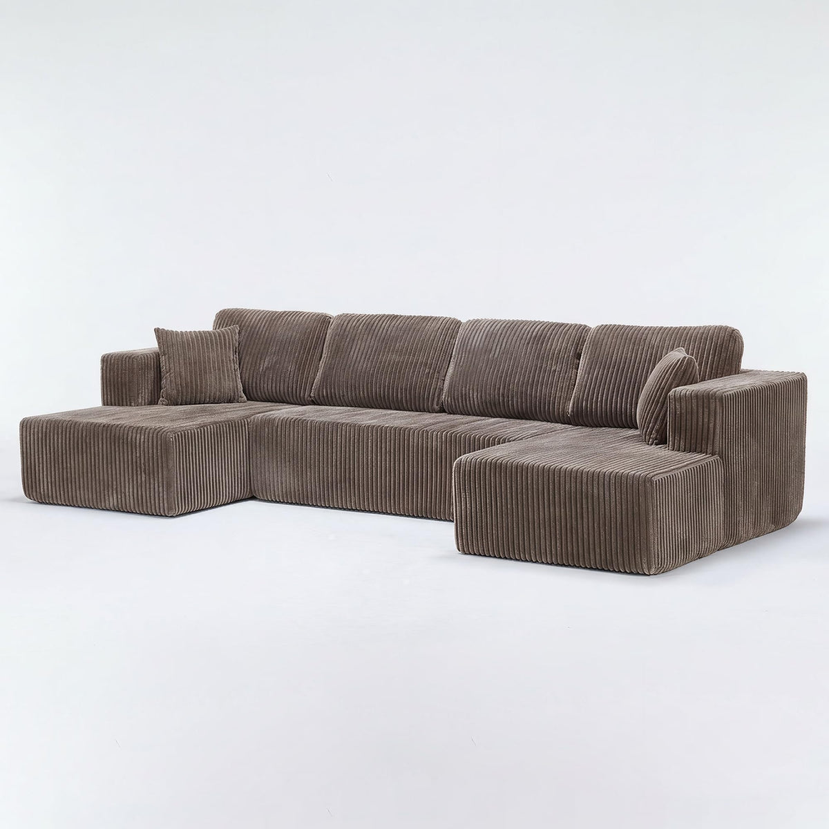 130-Inch U-Shaped Brown Cloud Sectional Couch Compressed Boneless Sectional Sofa with 2 Chaise Loungers