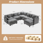 113" V-Shaped Cloud Couch, Modular Sectional for Living Room, Light Grey