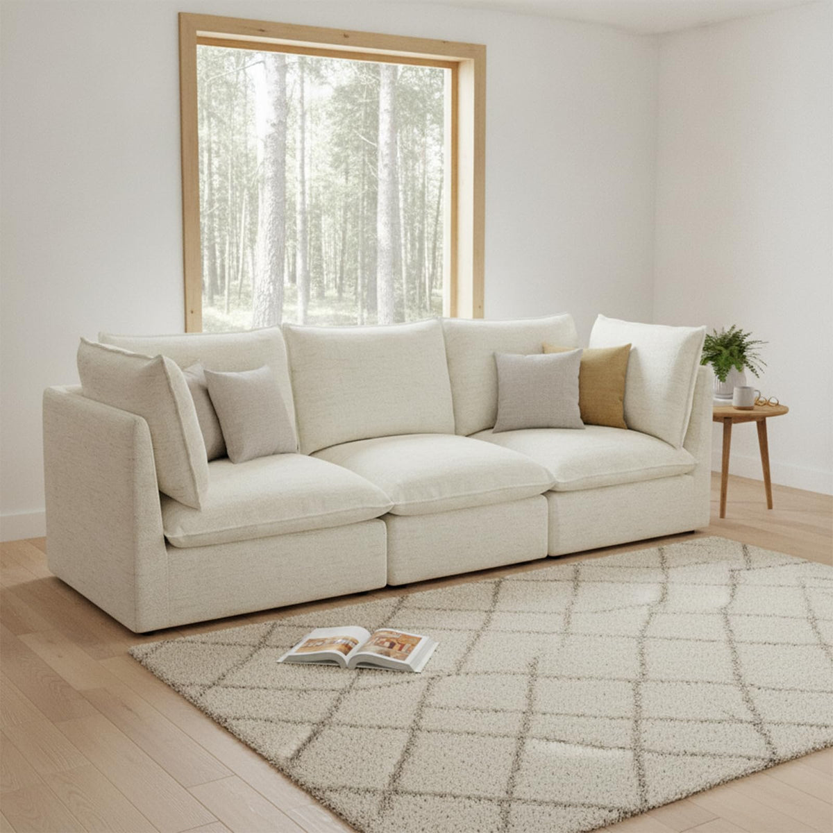 Waterproof Cloud Sectional Couches,High Backrest Down Filled Sofa for Living Room,94.5" Modular Sofas L-Shaped with Ottoman,Detachable Couch Covers,Cream White
