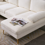 U-Shaped Sectional Sofa with Double Chaise, 113" Modern Modular 4-Seat Chenille Fabric Couch for Living Room, Comfortable Large Sofa with Gold-Plated Legs & Back Pillows, Creamy-White