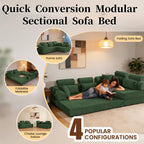 106" Convertible Sleeper Sectional Sofa Bed, 4-in-1 Corduroy Boneless Couch with Fixed-Shape Frame, Modular L-Shaped Sofa with Pillows, Fold Out Floor Sofa for Living Room Apartment (Dark green)
