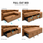Tufted Sectional Sleeper Sofa Pull Out Couch Bed Modern Corner Couch